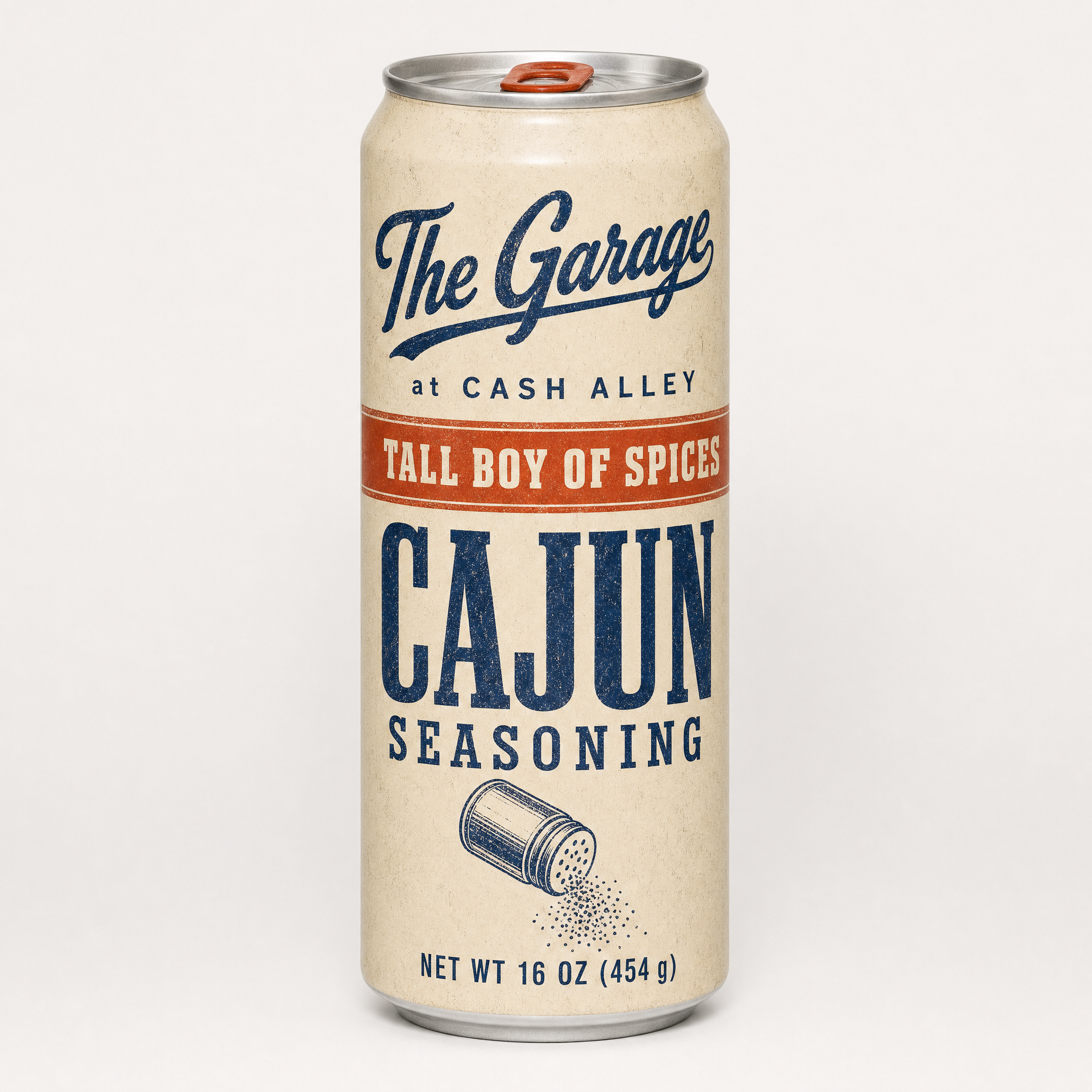 Tall Boy Cajun Seasoning 16 oz can with pull-tab lid