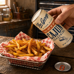Tall Boy Cajun Seasoning shaken over a basket of fries