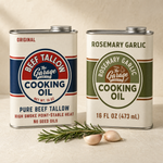 The Duo bundle showing both Original and Rosemary Garlic 16 fl oz tallow oil tins together