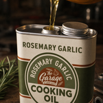 Close-up of the Rosemary Garlic tallow oil tin screw cap and pour spout