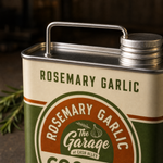Close-up of the Rosemary Garlic gallon can wire handle and cap